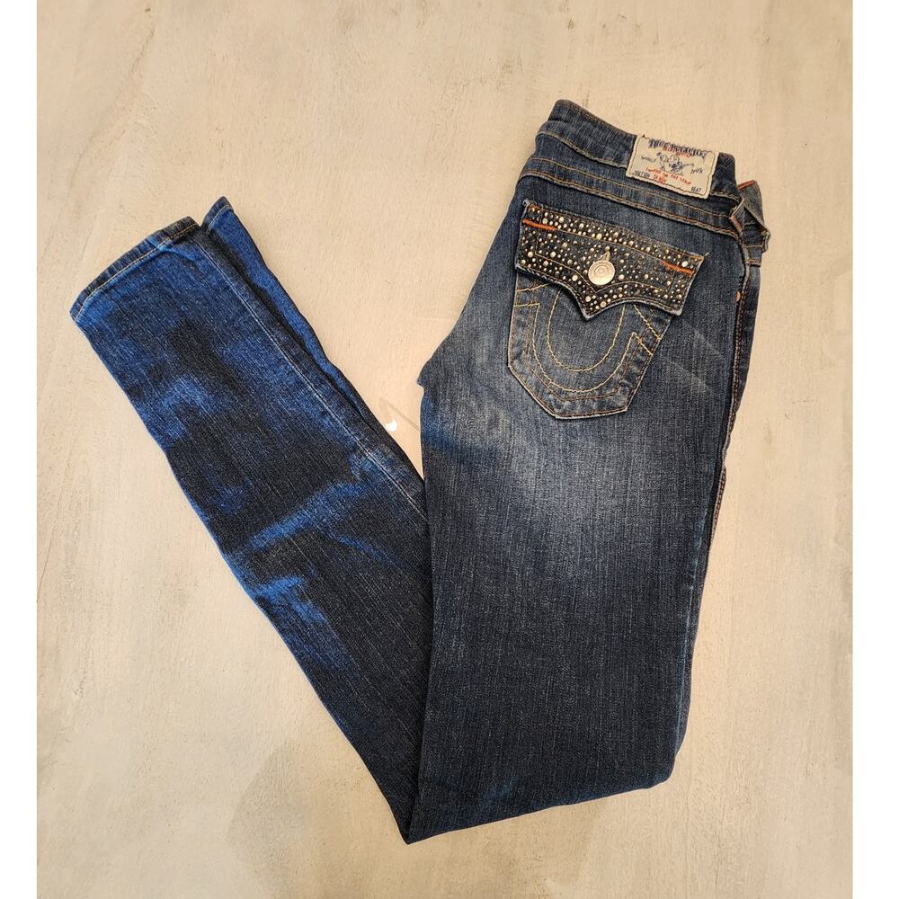 True Religion Women's Denim Skinny Jean Rhinestones USA SZ 27
